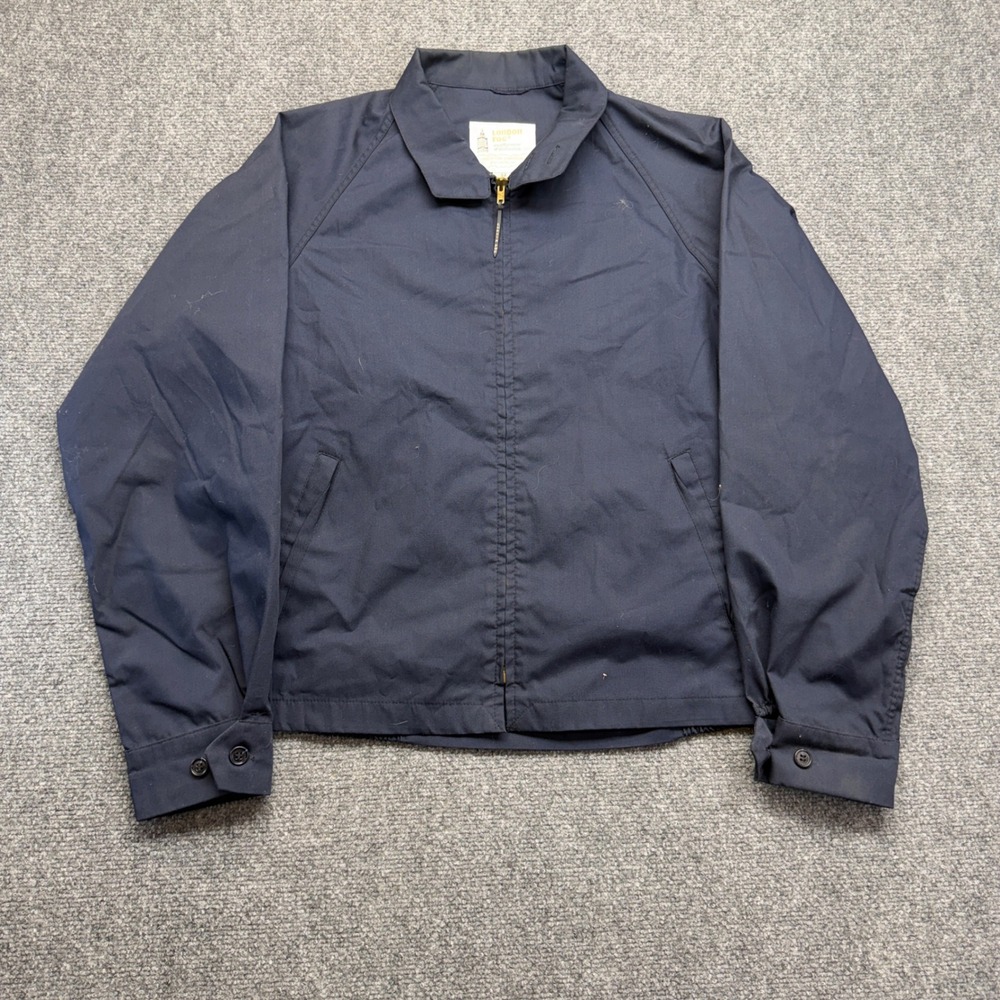 Vintage London Fog Navy Blue Harrington Jacket Mens 42 Reg Talon Zip Windbreaker